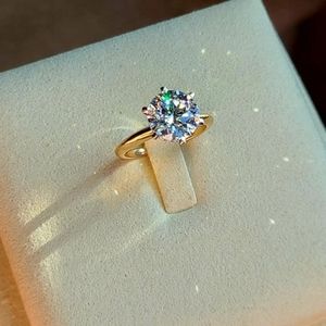 Solid 14k white and yellow gold 3.03ct (F VVS2) lab round diamond ring with Hidd